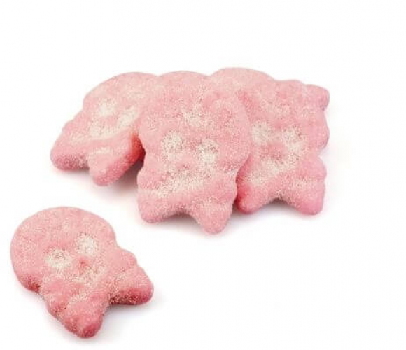 Bubs Foam Raspberry Skulls De lang verloren neef van de superster? . Dit snoepje is vrij van gelatine en andere dierlijke toevoegingen. 