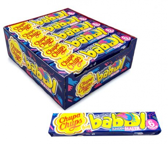 Kauwgom van het merk Chupa Chups, Chupa Big Babol Zungenmahler kauwgom is opgedeeld in grote stukken. Deze super lekkere bubble gum blaas je de beste bellen.