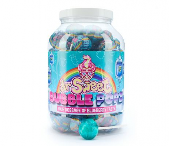 Heerlijk genieten van de nieuwe Dr. Sweet Bubble Popz Blueberry. Deze kauwgum Pops heeft een heerlijke blauwe bessen smaak.