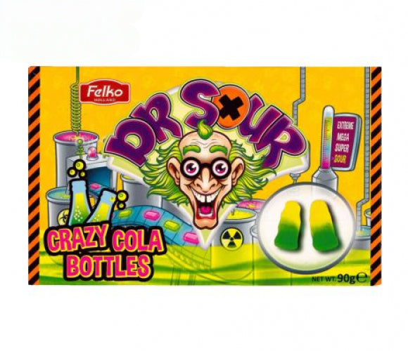 Deze gekke cola flesje snoepjes met een lichte zure smaak zal je smaakpapillen zeker doen prikkelen Dr. Sour Crazy Cola Bottles perfect om onderweg van te genieten. En beleef een nieuwe avontuur met Dr. Sour 