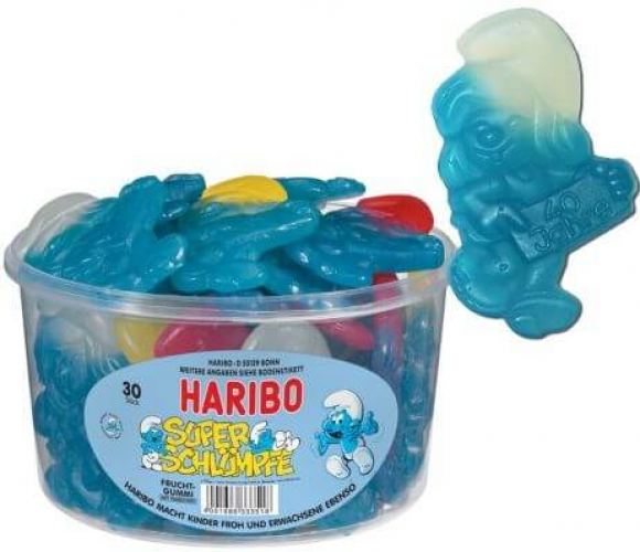 Haribo Smurfen zijn de meeste gekende snoepjes van Haribo. Ze zijn gekend van de strips, tekenfilms, deze kleine blauwe schattige figuurtjes