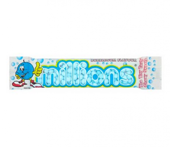  Millions Bubblegum Tube 45 gr, serieus verslavend! Miljoenen tubes zitten boordevol taaie snoepjes met een knapperige schil. 