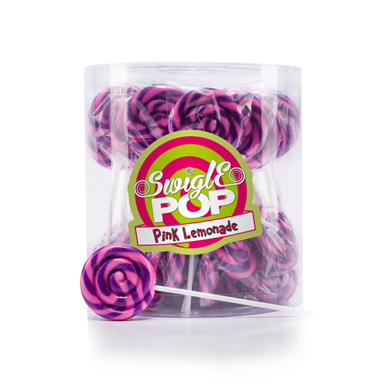 Heerlijke Swigle Pop Mini Pink Lemonade. Leuk om uit te delen op school of een kinderverjaardag.12 gram per lolly.